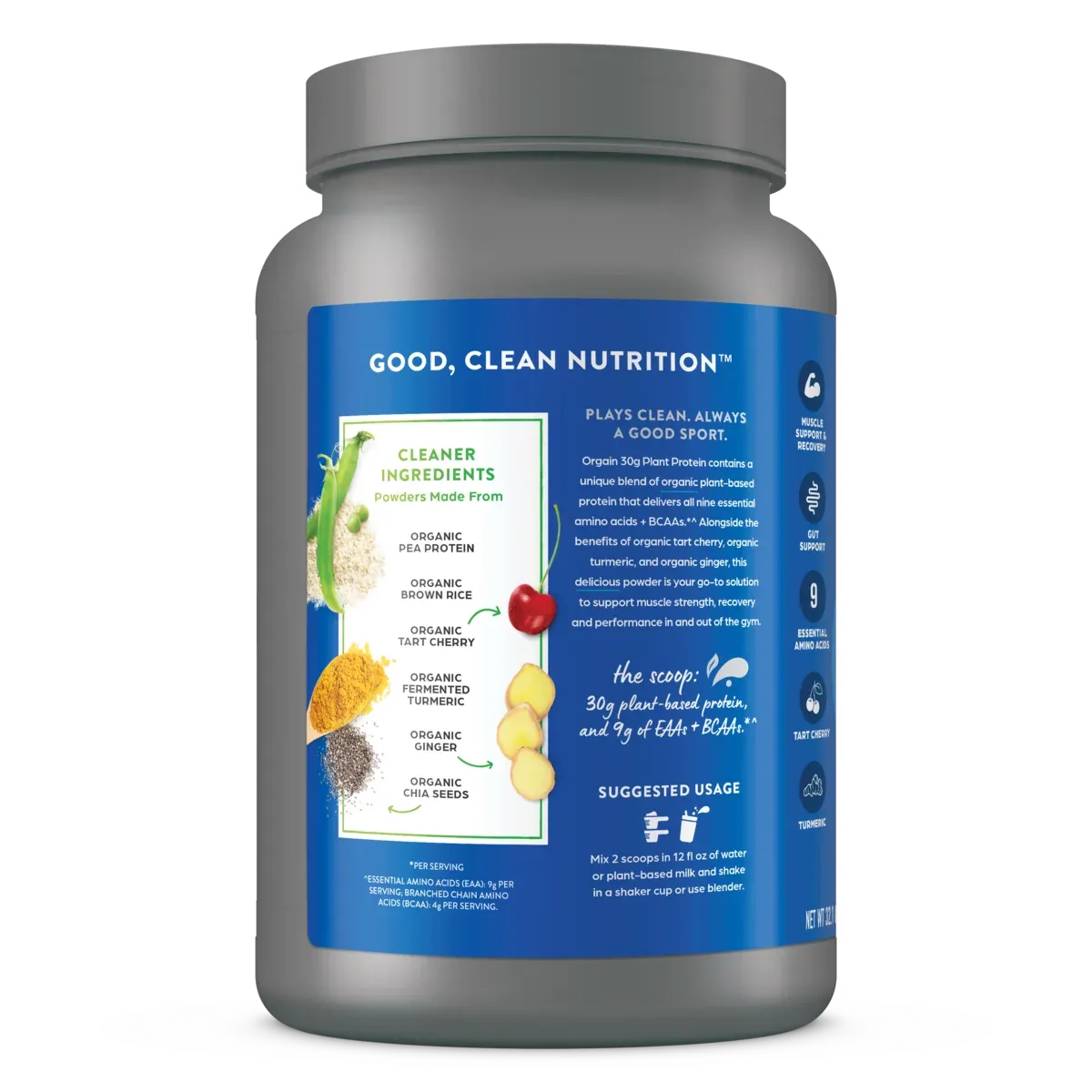 Orgain Organic 30g Vegan Protein Powder, Chocolate 9g EAAs + BCAAs, Plant Protein, 6g Prebiotic + Fiber, 1g Sugar, Pre-Workout, Muscle Support + Recovery - 2.01lb (Packaging May Vary)
