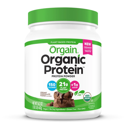 Orgain Organic Vegan Protein Powder, Creamy Chocolate Fudge - 21g Plant Protein, 6g Prebiotic Fiber, Low Net Carb, No Lactose Ingredients, No Added Sugar, Non-GMO, For Shakes & Smoothies, 2.03 lb