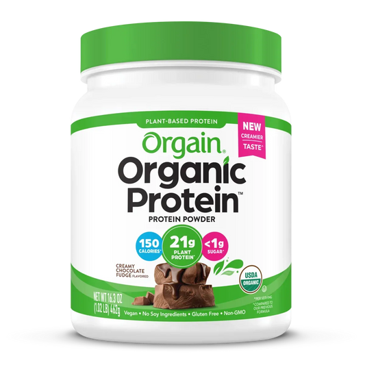 Orgain Organic Vegan Protein Powder, Creamy Chocolate Fudge - 21g Plant Protein, 6g Prebiotic Fiber, Low Net Carb, No Lactose Ingredients, No Added Sugar, Non-GMO, For Shakes & Smoothies, 2.03 lb