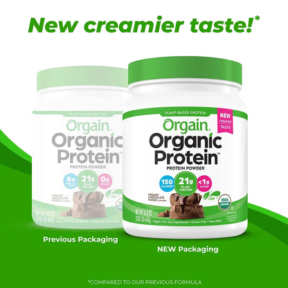 Orgain Organic Vegan Protein Powder, Creamy Chocolate Fudge - 21g Plant Protein, 6g Prebiotic Fiber, Low Net Carb, No Lactose Ingredients, No Added Sugar, Non-GMO, For Shakes & Smoothies, 2.03 lb