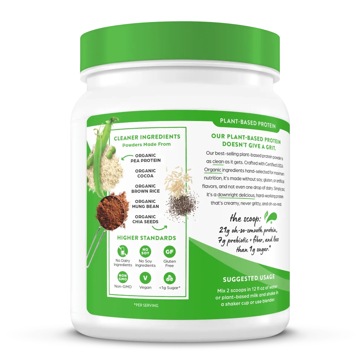 Orgain Organic Vegan Protein Powder, Creamy Chocolate Fudge - 21g Plant Protein, 6g Prebiotic Fiber, Low Net Carb, No Lactose Ingredients, No Added Sugar, Non-GMO, For Shakes & Smoothies, 2.03 lb