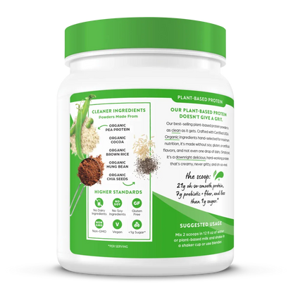 Orgain Organic Vegan Protein Powder, Creamy Chocolate Fudge - 21g Plant Protein, 6g Prebiotic Fiber, Low Net Carb, No Lactose Ingredients, No Added Sugar, Non-GMO, For Shakes & Smoothies, 2.03 lb
