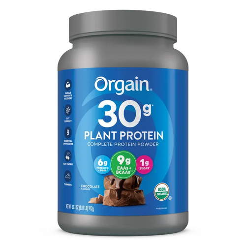 Orgain Organic 30g Vegan Protein Powder, Chocolate 9g EAAs + BCAAs, Plant Protein, 6g Prebiotic + Fiber, 1g Sugar, Pre-Workout, Muscle Support + Recovery - 2.01lb (Packaging May Vary)