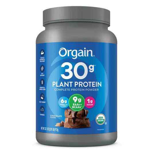 Orgain Organic 30g Vegan Protein Powder, Chocolate 9g EAAs + BCAAs, Plant Protein, 6g Prebiotic + Fiber, 1g Sugar, Pre-Workout, Muscle Support + Recovery - 2.01lb (Packaging May Vary)